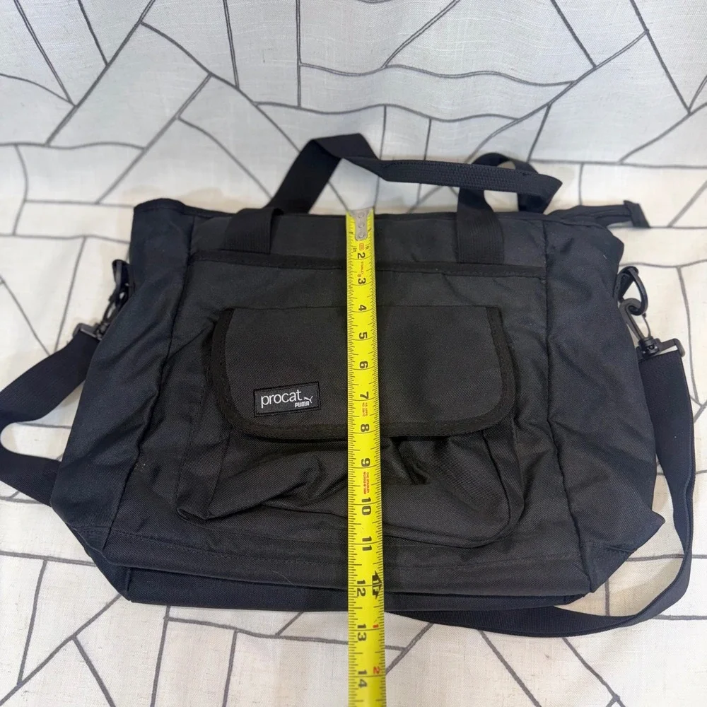 Puma Procat Messenger Bag Large Black Nylon Crossbody Travel Laptop Tote